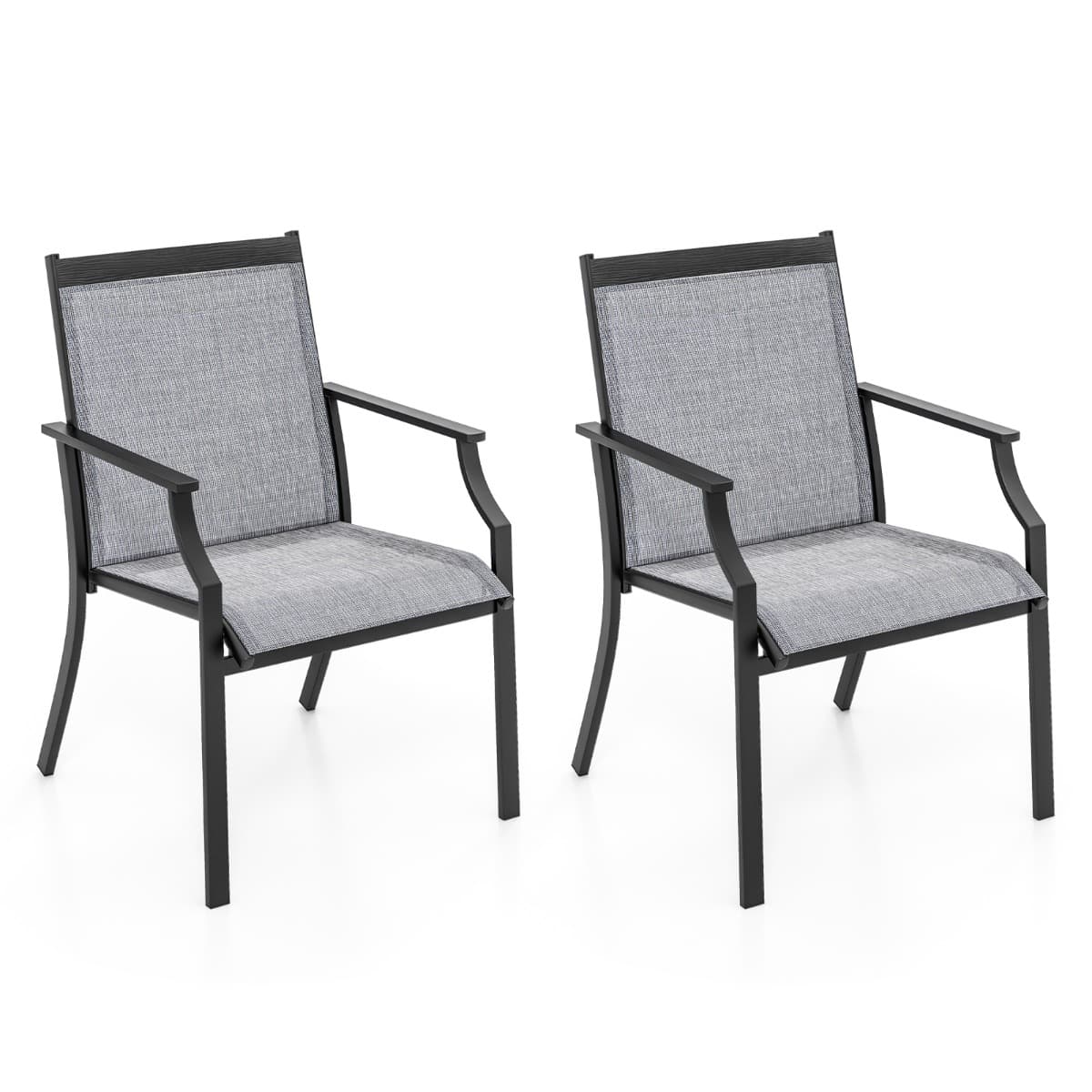 Costway2 Pièces Chaises de Salle à Manger de Patio avec Siège Respirant Cadre en Métal Dossier et Accoudoirs Ergonomiques Fauteuils à Dossier Haut